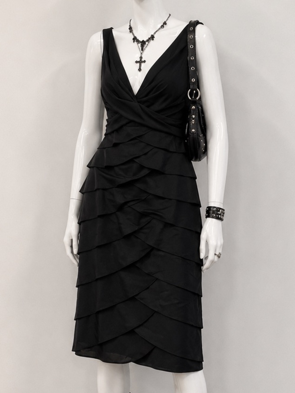 Le Château Whimsical Y2K Black Tiered Ruffle Midi Dress